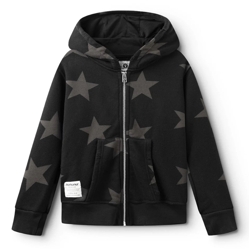 Kids Nununu Black Star Zip-Up Hoodie size 12-14